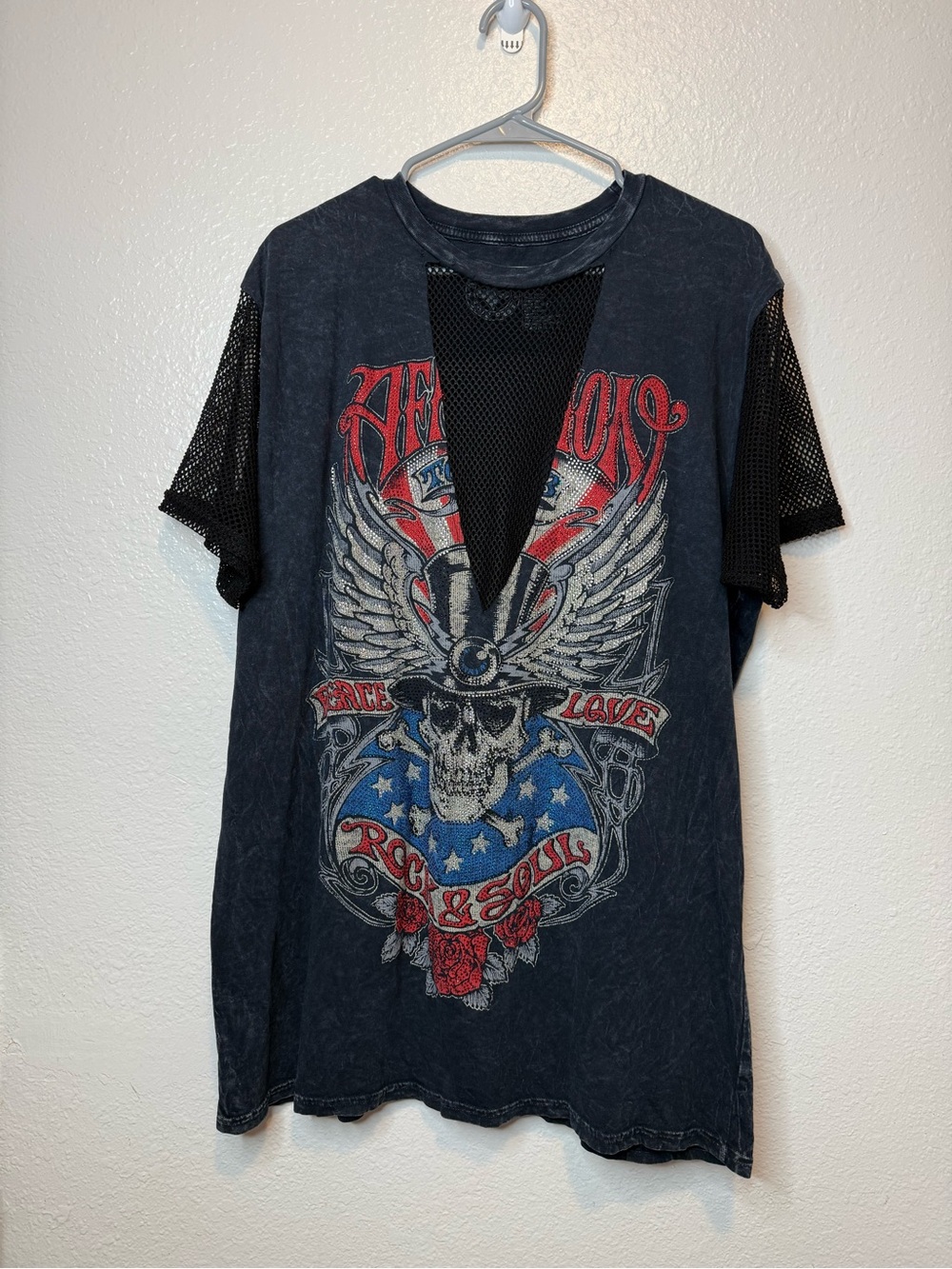Affliction Oversized Boyfriend T-Shirt Micro Mini Dress Tunic Rhinestones Size L